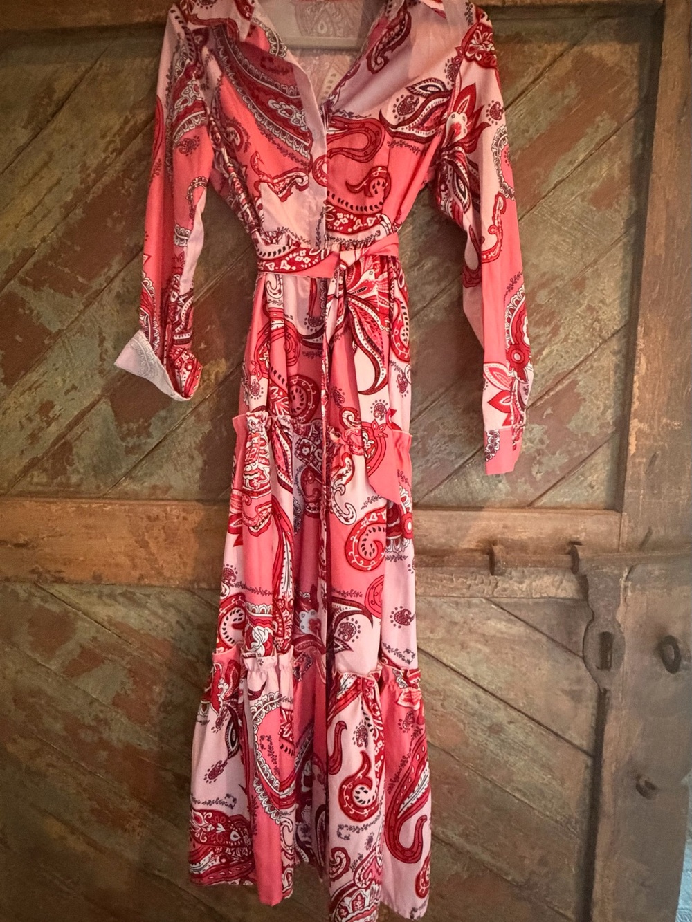 Coral and Pink Paisley Wrap Maxi Dress